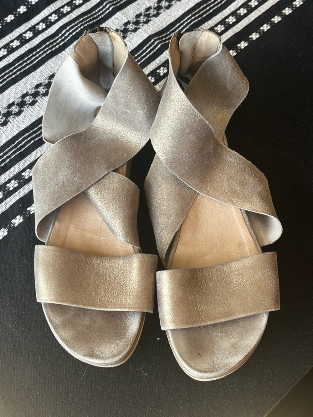 Eileen Fisher Metallic Crisscross Suede Sandals